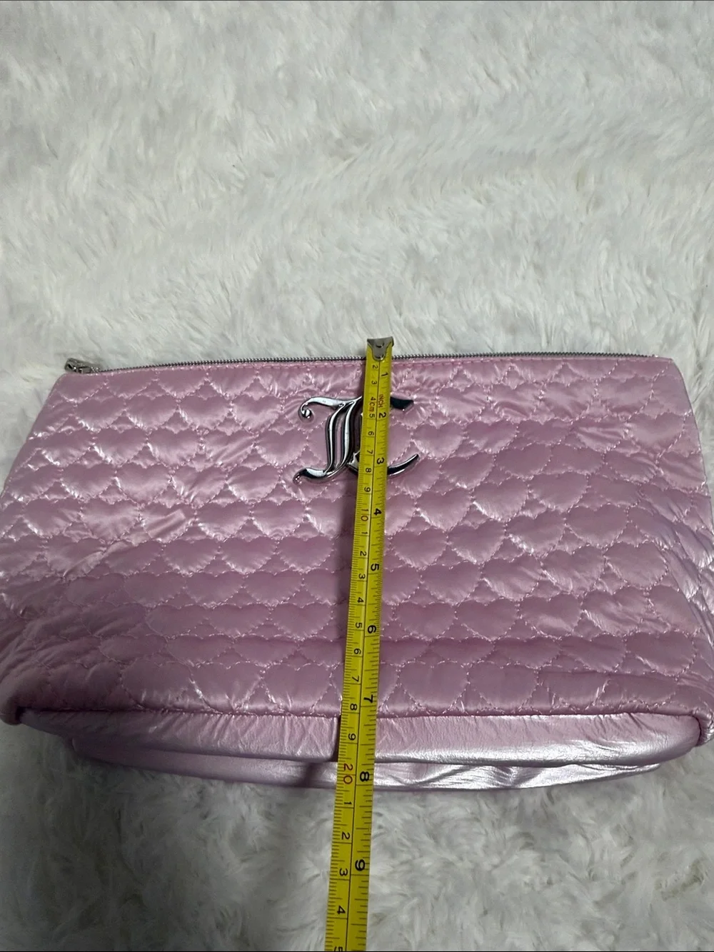 Juicy Couture Metallic Pink Quilted Cosmetic Bag with Logo